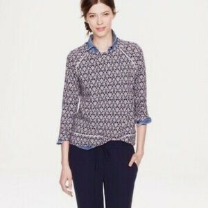 J.Crew | Blue Damask Floral Jacquard Sweatshirt Sweater